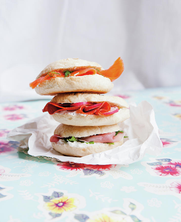 Bagels With Smoked Salmon, Ham And Salami Photograph by Tre Torri