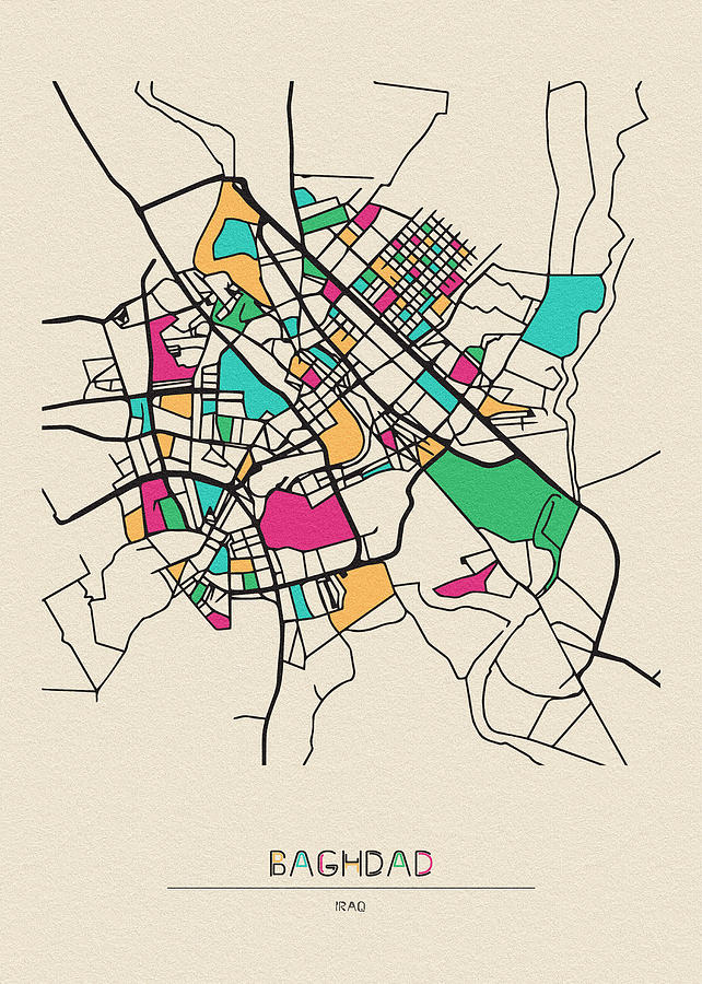 Baghdad, Iraq City Map Digital Art by Inspirowl Design