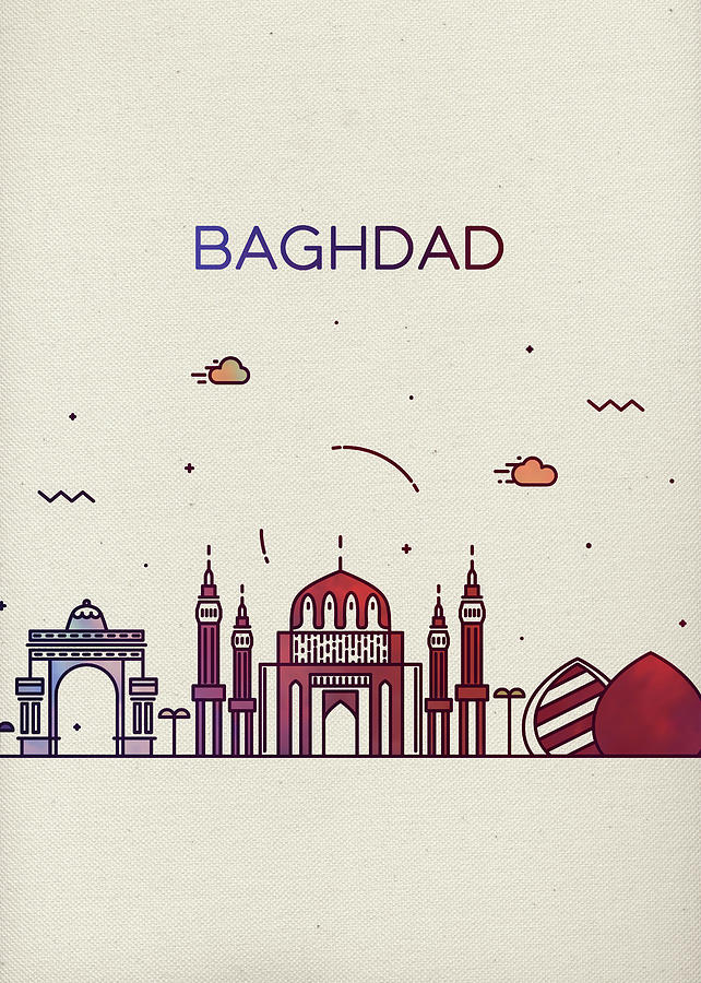City Mixed Media - Baghdad Iraq City Skyline Whimsical Fun Tall Bright Series by Design Turnpike