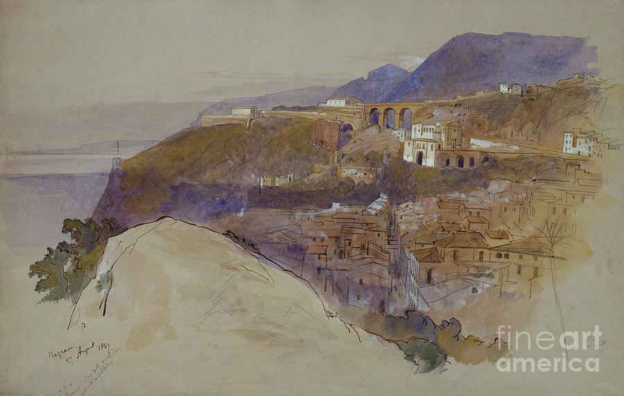 Bagnara Above The Straits Of Messina, 1847 Pencil, Ink And Watercolor Painting by Edward Lear