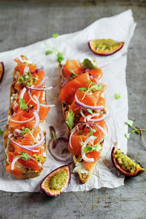 Baguette Topped With Smoked Salmon And Passion Fruit Photograph by Great Stock!