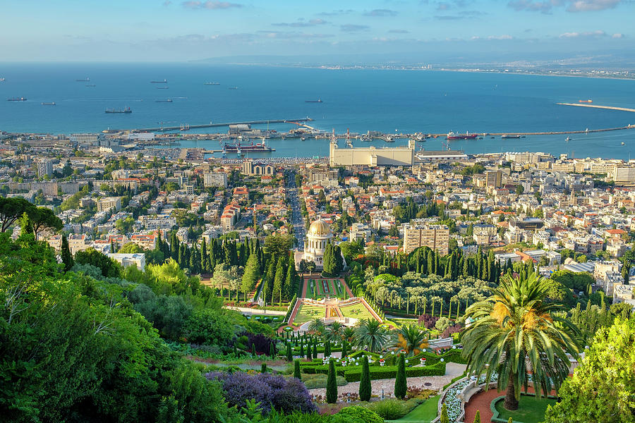 Garden Photograph - Bahai Gardens And Downtown Haifa From Mount Carmel, Haifa, Israel by Cavan Images