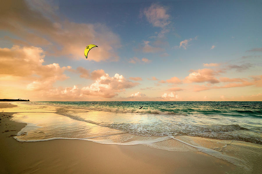 Bahamas, Cat Island, Atlantic Ocean, Ocean Drive Beach, Kite Surf Digital Art by Paolo Giocoso