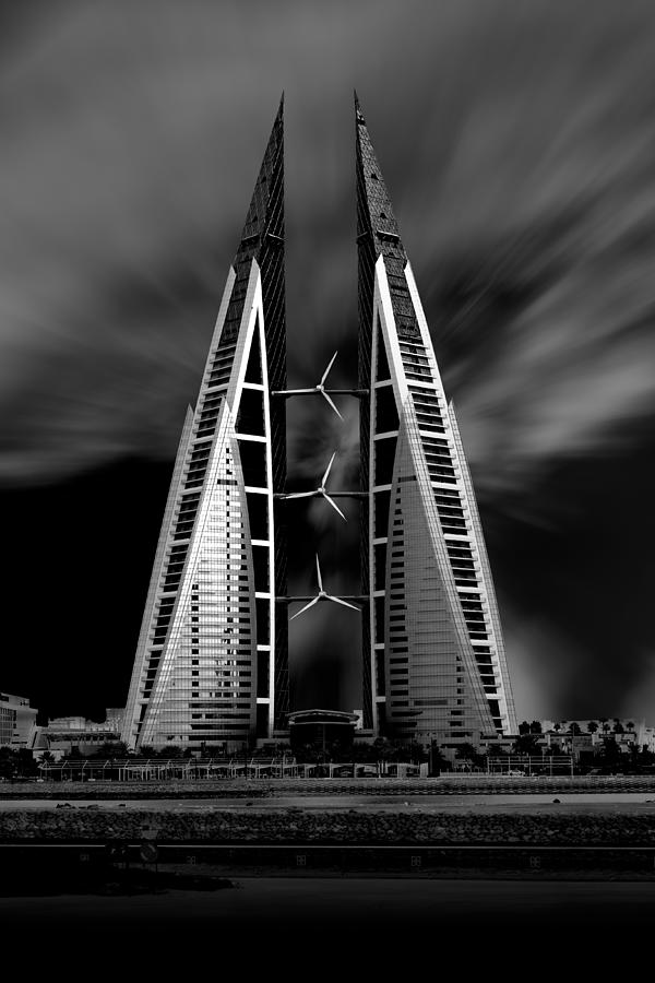 Architecture Photograph - Bahrain World Trade Centre Bw by Kevin Nirsimloo