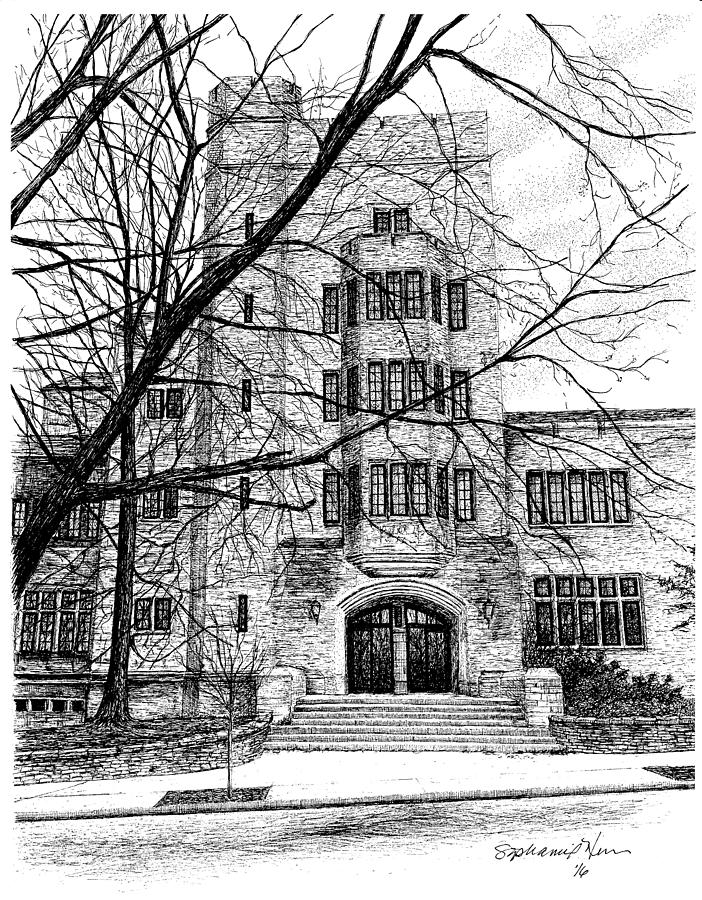 Baier Hall, Law Building, IU Bloomington,  Drawing by Stephanie Huber