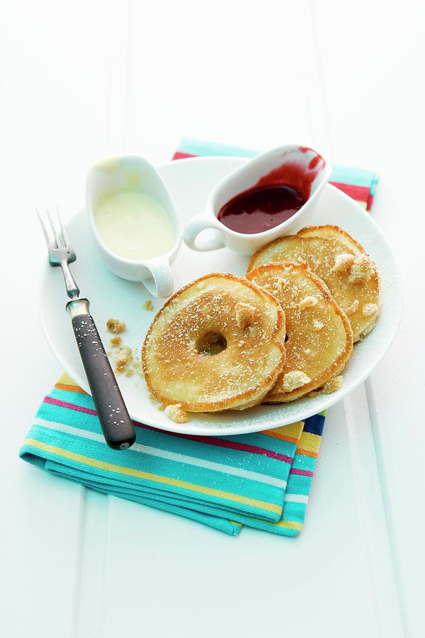 Baked Apple Rings With Vanilla And Raspberry Sauce Photograph by Michael Wissing