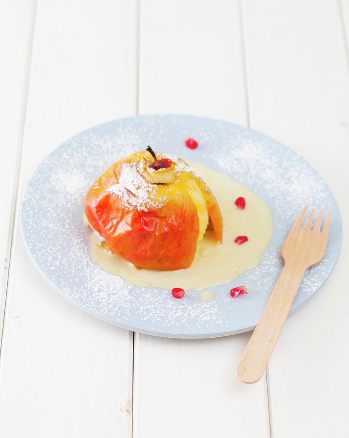 Baked Apple With Vanilla And Pomegranate Seeds Photograph by Udo Einenkel