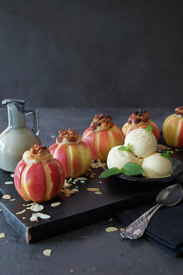 Baked Apples With Vanilla Ice Cream Photograph by Nikolai Buroh