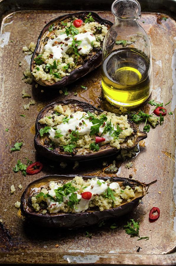 Baked Aubergine With A Bulgar Wheat Filling Photograph by Aniko Szabo