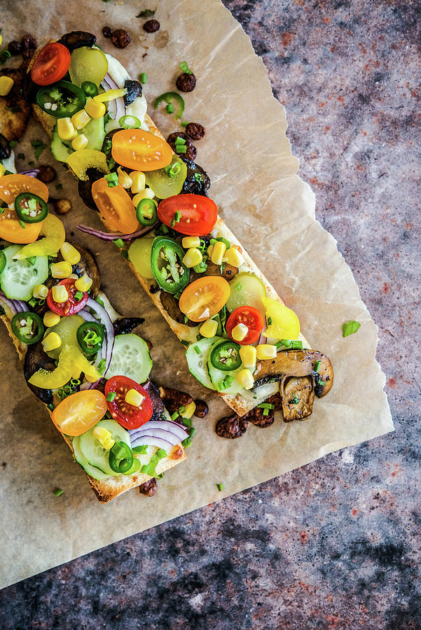 Baked Baguettes With Mushrooms And Vegetables Photograph by Diana Kowalczyk