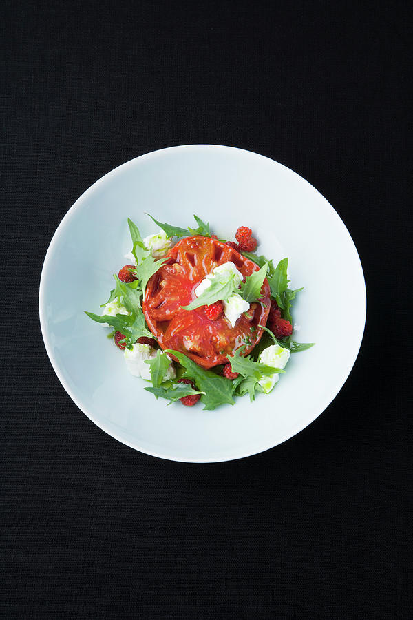 Baked Beefsteak Tomatoes With Strawberry Spinach And Goats Cheese Photograph by Michael Wissing