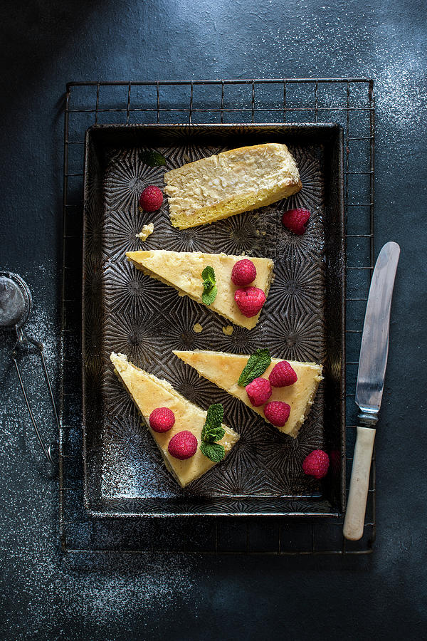 Baked Cheesecake Sliced View From Above Photograph by Magdalena Hendey