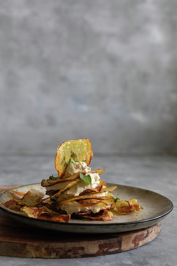 Baked Chips Tower With Hummus Photograph by Lilia Jankowska
