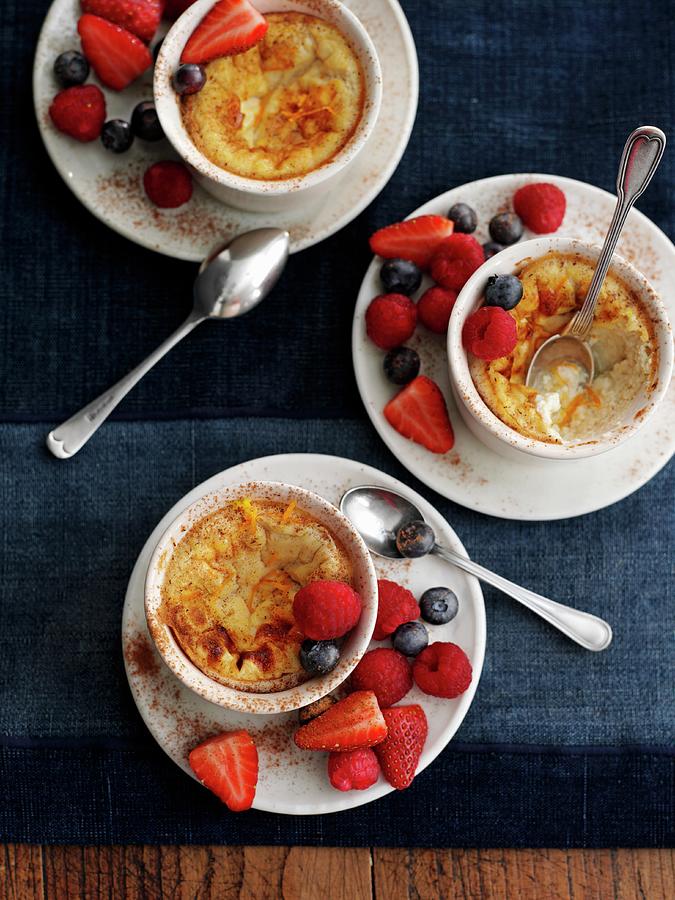 Baked Egg Custard With Berries england Photograph by Gareth Morgans