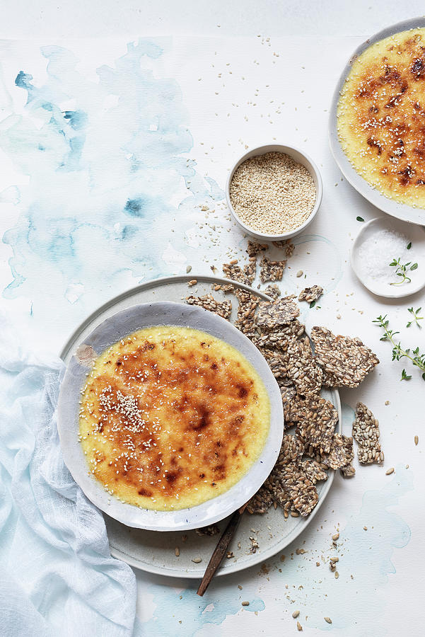 Baked Gorgonzola And Sweetcorn Brle With Seed Crackers Photograph by Great Stock!