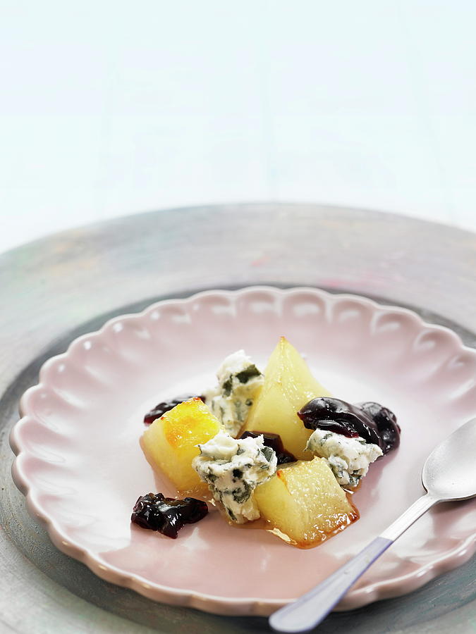 Baked Melon With Blue Cheese And Sweet Wine Jelly Photograph by Lawton
