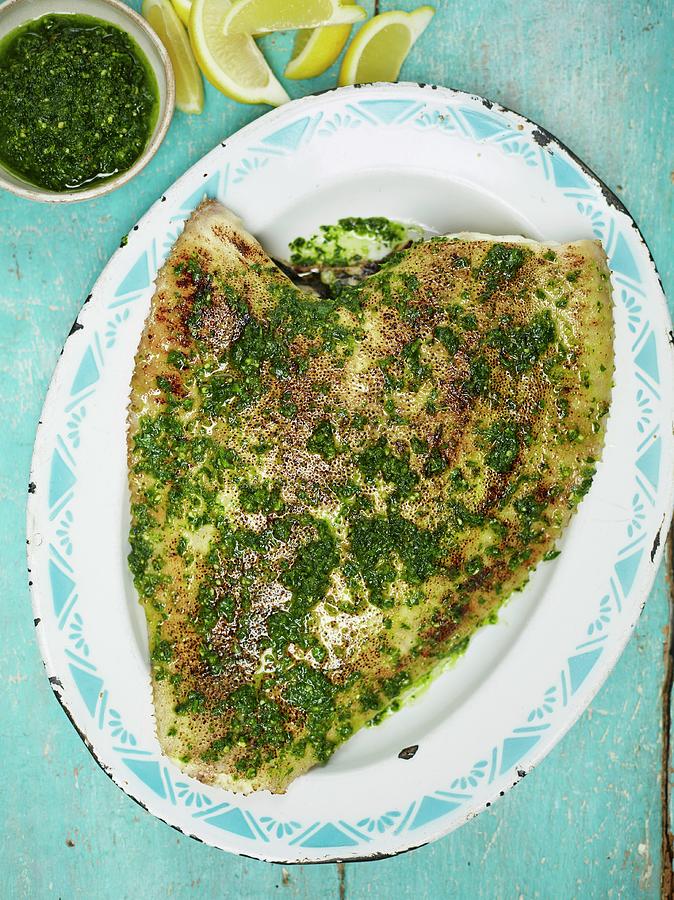 Baked Plaice With Parsley And Hazelnut Crumbs top View Photograph by Dan Jones