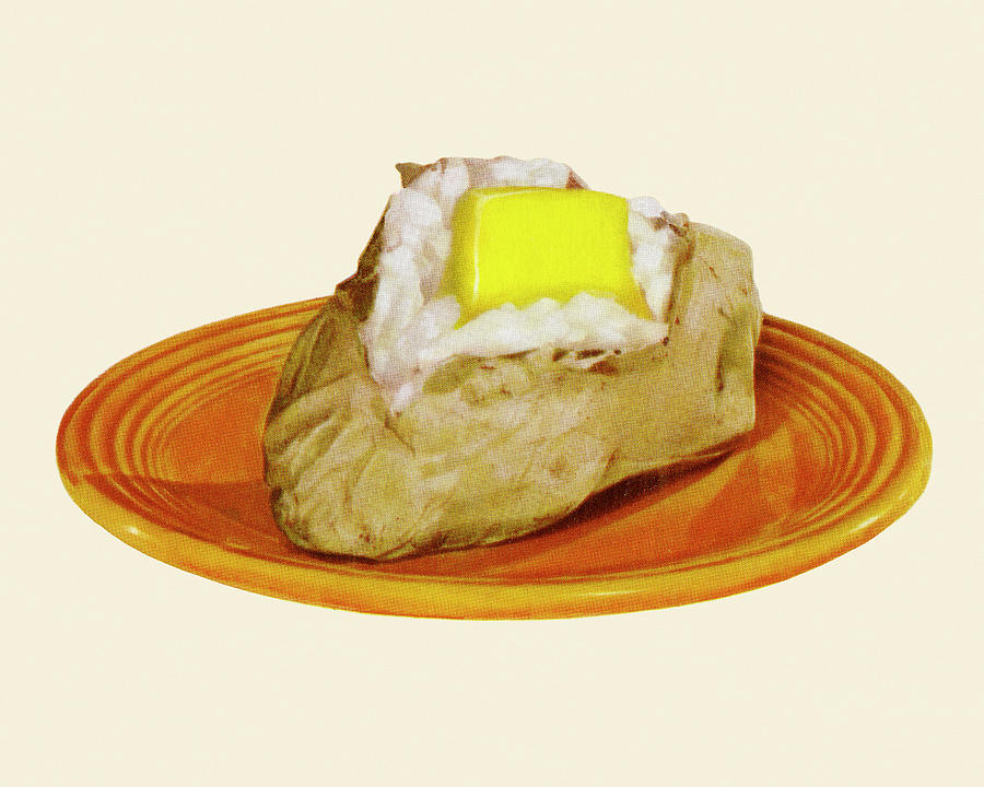 Potato Drawing - Baked Potato with Butter by CSA Images