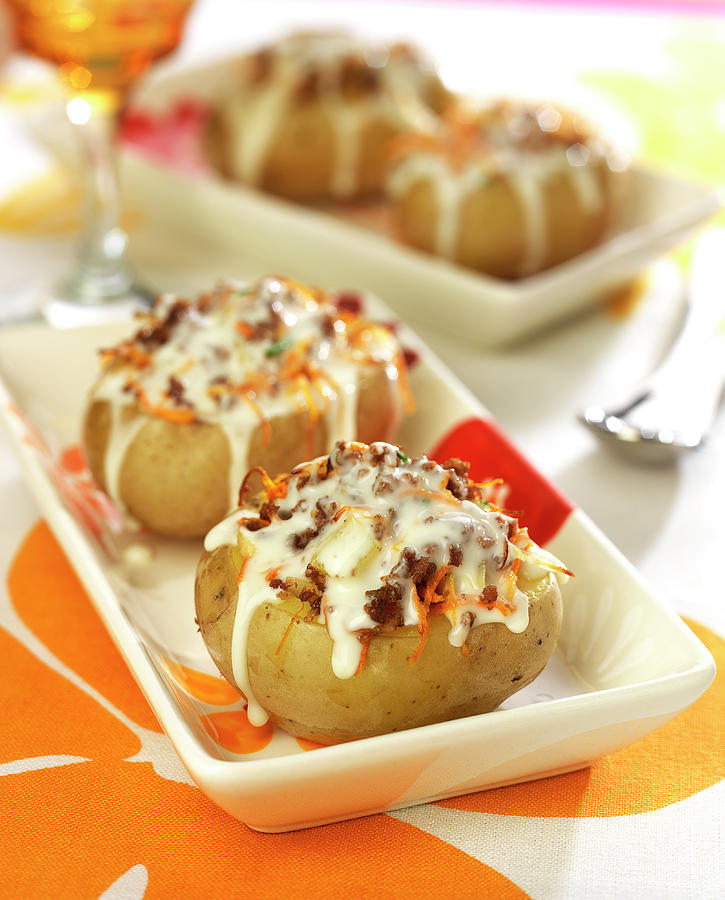 Baked Potatoes Stuffed With Ground Beef, Grated Carrots And Cancoillotte Photograph by Bertram