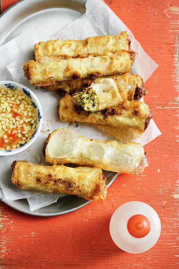 Baked Spring Rolls With Tofu, Stick Rice, Onions And Mushrooms asia Photograph by Thorsten Suedfels / Stockfood Studios