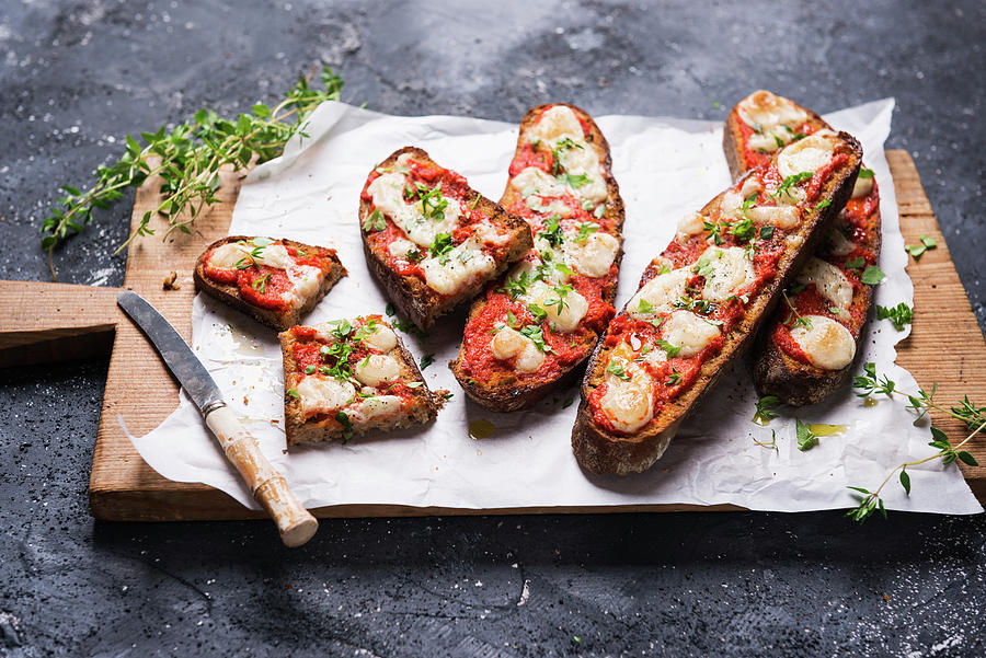 Baked Toasted Smoked Flour Bread With Ajvar pepper Paste And Vegan Almond Cheese Photograph by Kati Neudert