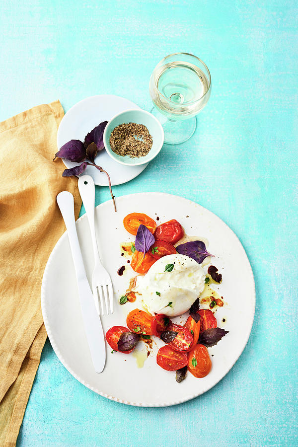 Baked Tomato Caprese With Burrata Photograph by Stockfood Studios / Andrea Thode Photography