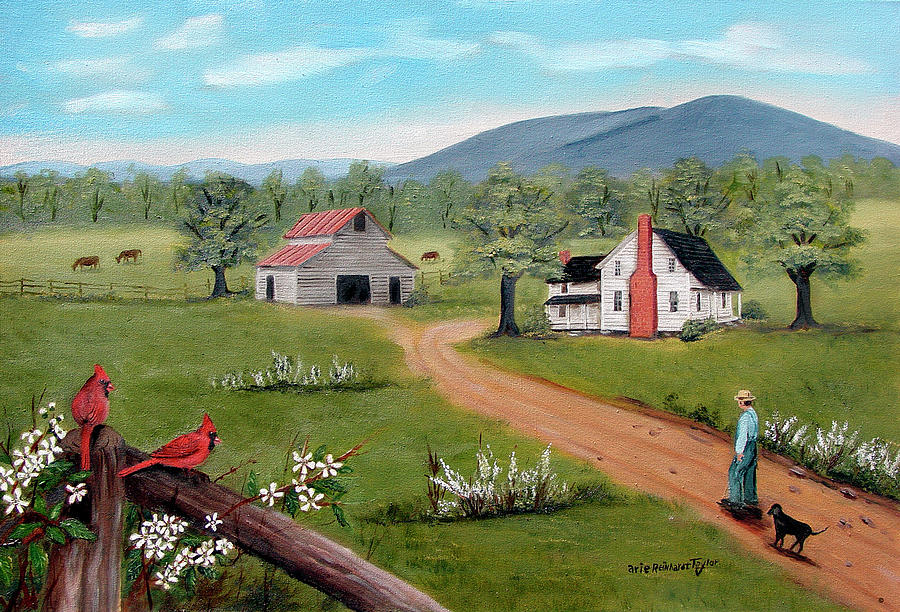 Bird Painting - Bakers Mtn. And Cardinals by Arie Reinhardt Taylor