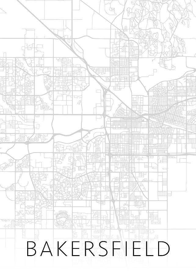 Bakersfield Mixed Media - Bakersfield California City Street Map Black and White Minimalist Series by Design Turnpike