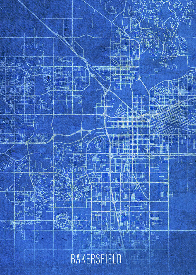 Bakersfield Mixed Media - Bakersfield California City Street Map Blueprints by Design Turnpike