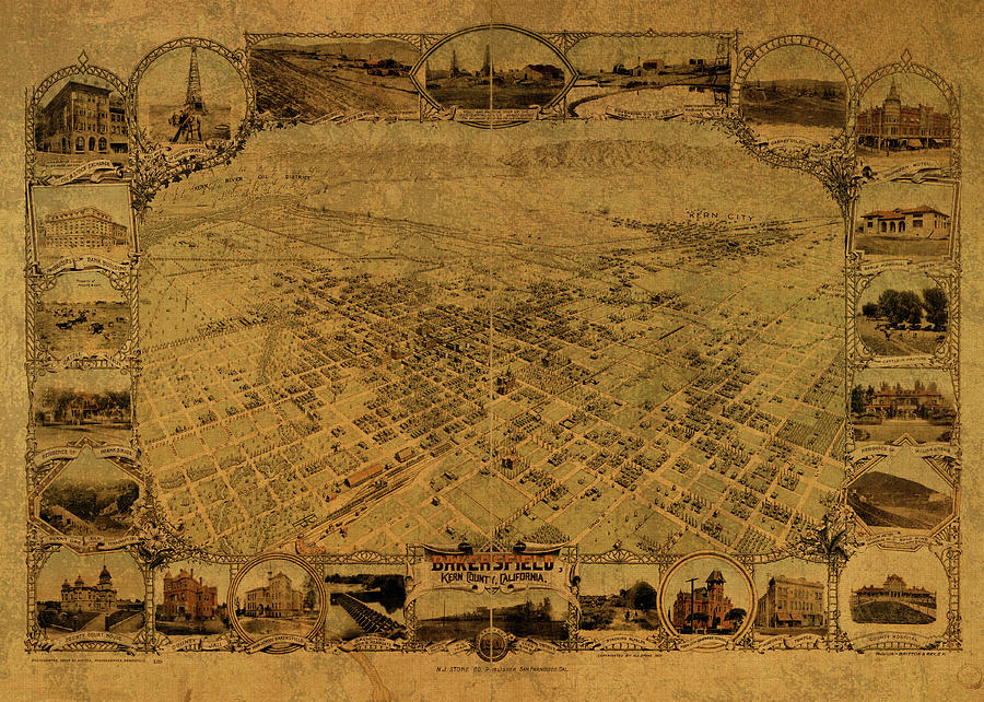 Bakersfield California Vintage City Street Map 1901 Mixed Media by ...