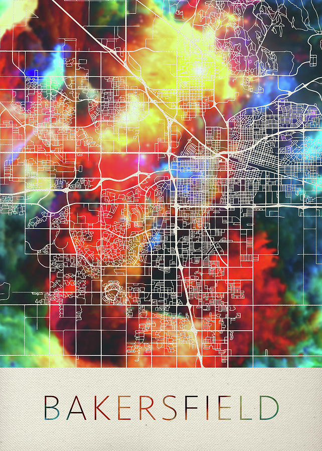 Bakersfield Mixed Media - Bakersfield California Watercolor City Street Map by Design Turnpike
