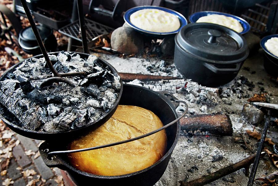 Baking Bread In A Dutch Oven Over A Fire Place camping Photograph by Lode Greven Photography