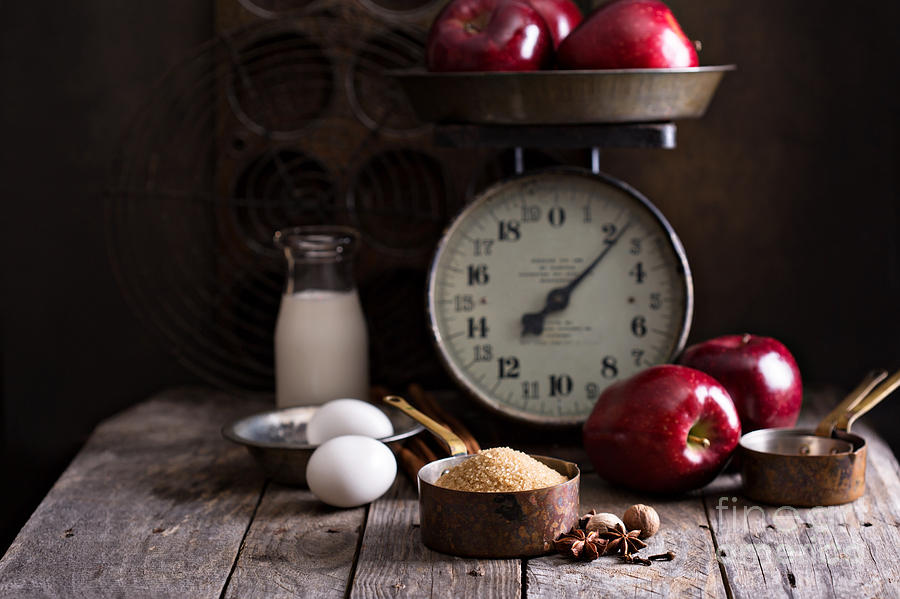 Nut Photograph - Baking Ingredients On Rustic Table by Elena Veselova Nut Photograph - Baking Ingredients On Rustic Table by Elena Veselova