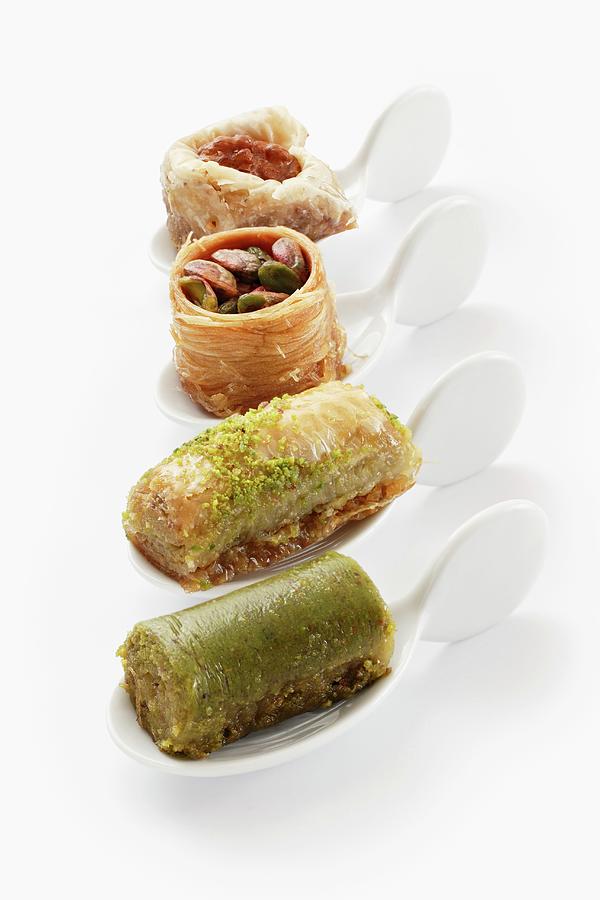 Baklava And Turkish Nut Cakes On Canap Spoons Photograph by Petr Gross