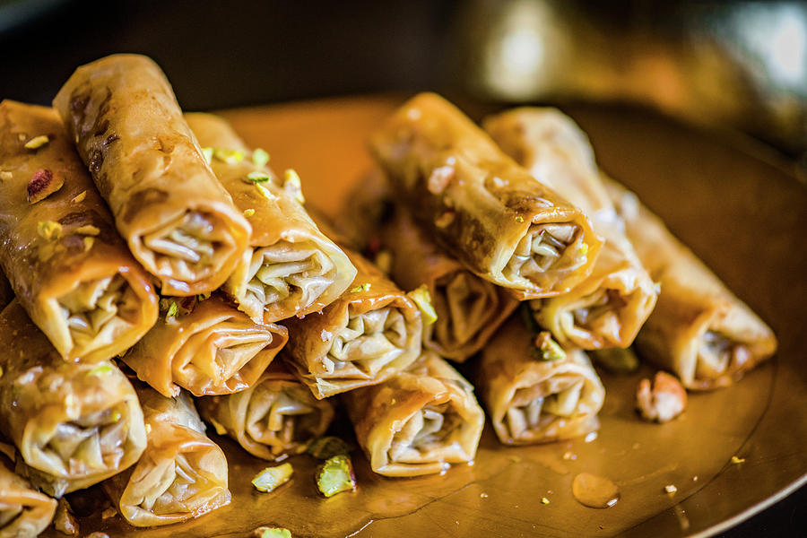 Baklava Rolls With Pistachio Nuts For An Easter High Tea Photograph by Hein Van Tonder