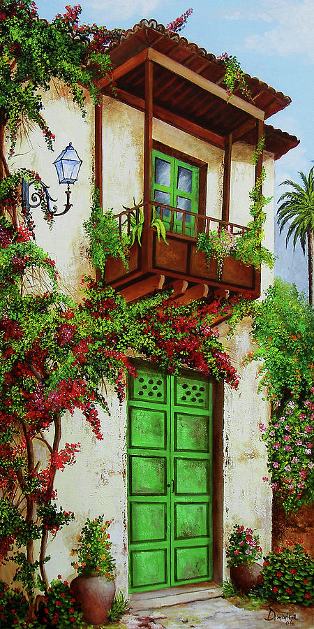 Flower Painting - Balcony in the Canary Island by Dominica Alcantara
