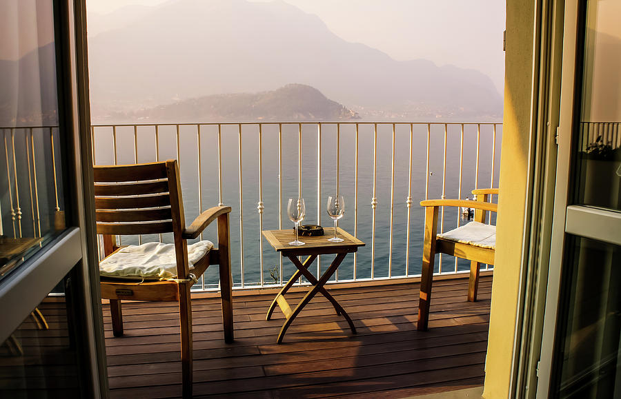 Balcony View of Sunset 1, Lake Como, Italy Photograph by Dawn Richards