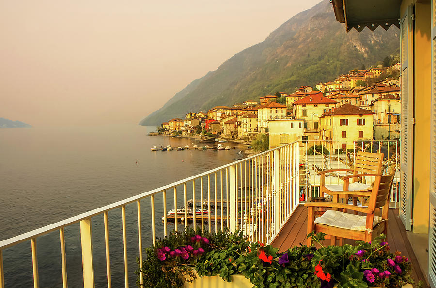 Balcony View of Sunset 2, Lake Como, Italy Photograph by Dawn Richards