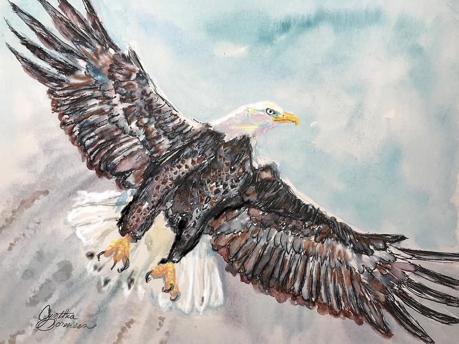 Bald Eagle in Flight Painting by Cynthia Sorensen