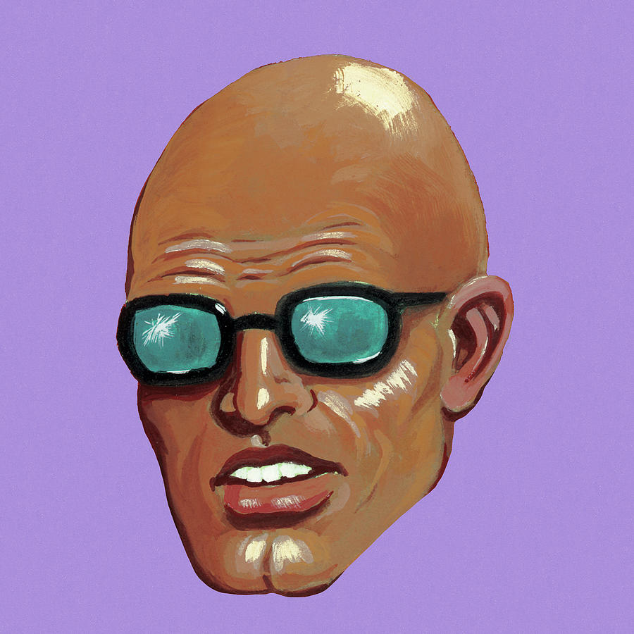 Vintage Drawing - Bald Man Wearing Sunglasses by CSA Images