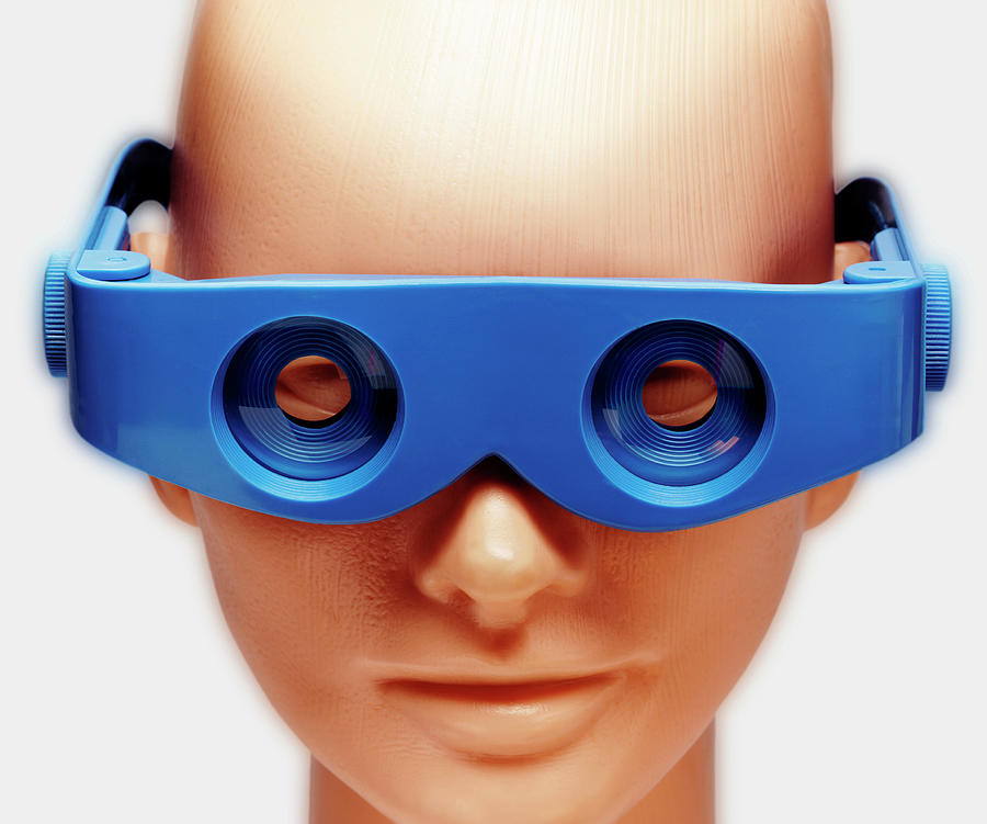 Goggle Drawing - Bald Mannequin Wearing Blue Glasses by CSA Images