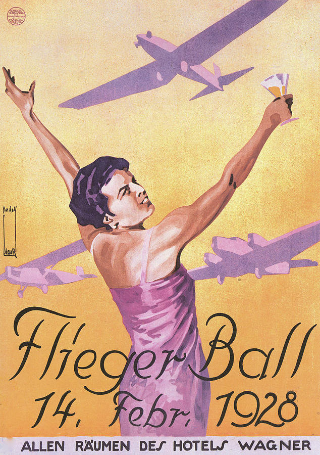 Ball at the Wagner Hotel Celebrates with an overflight of Fokkers Painting by Rudolf Lager