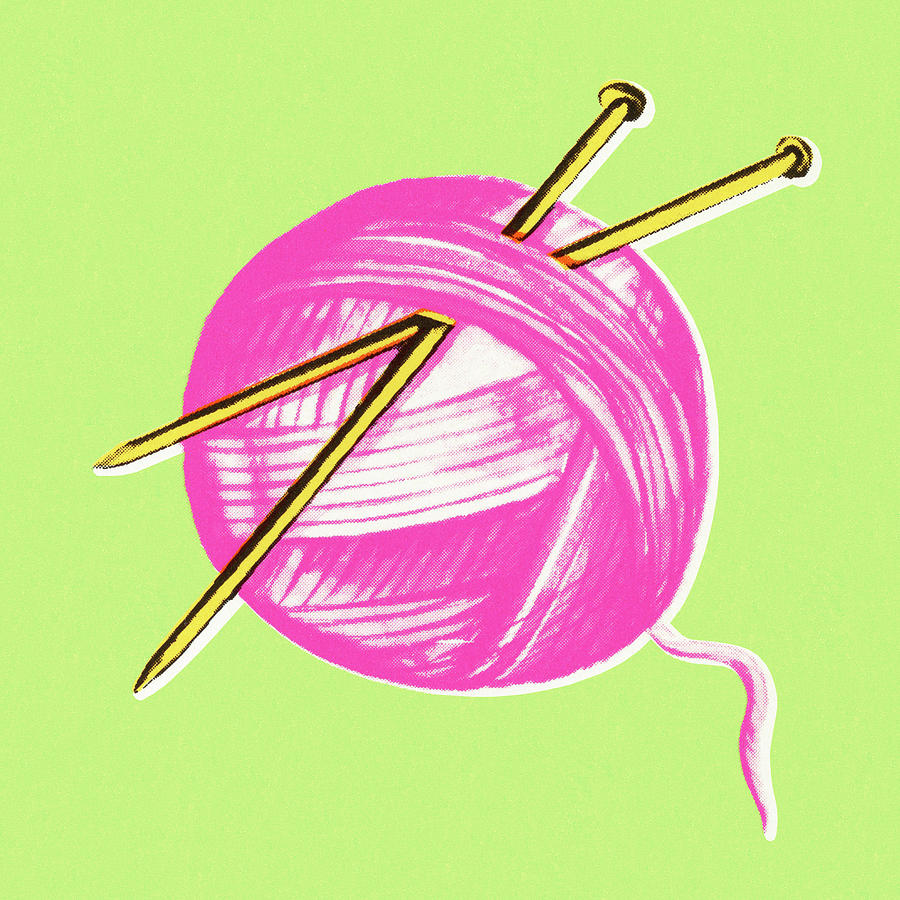 Vintage Drawing - Ball of Yarn and Knitting Needles by CSA Images