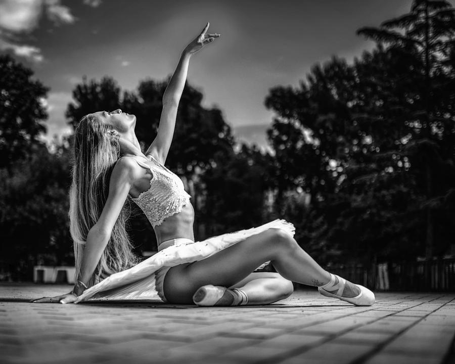Ballerina Is Posing 5 Bw Photograph by Vasil Nanev
