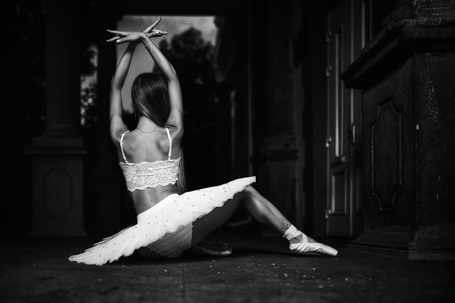 Ballerina Is Posing Bw Photograph by Vasil Nanev
