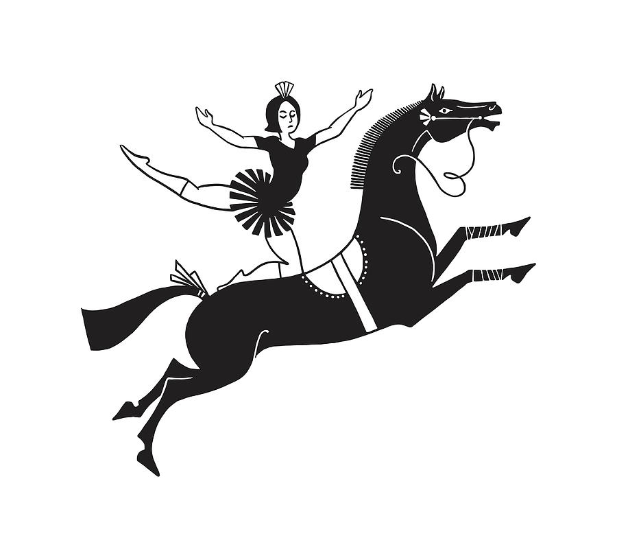 Black And White Drawing - Ballerina on Horseback by CSA Images
