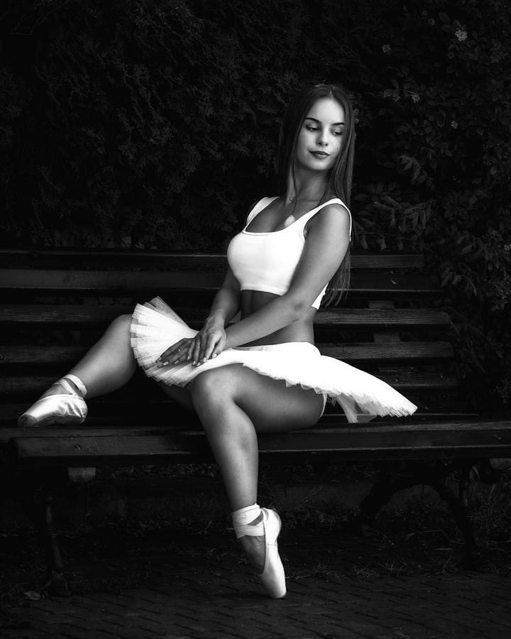 Ballerina On The Bench Bw Photograph by Vasil Nanev