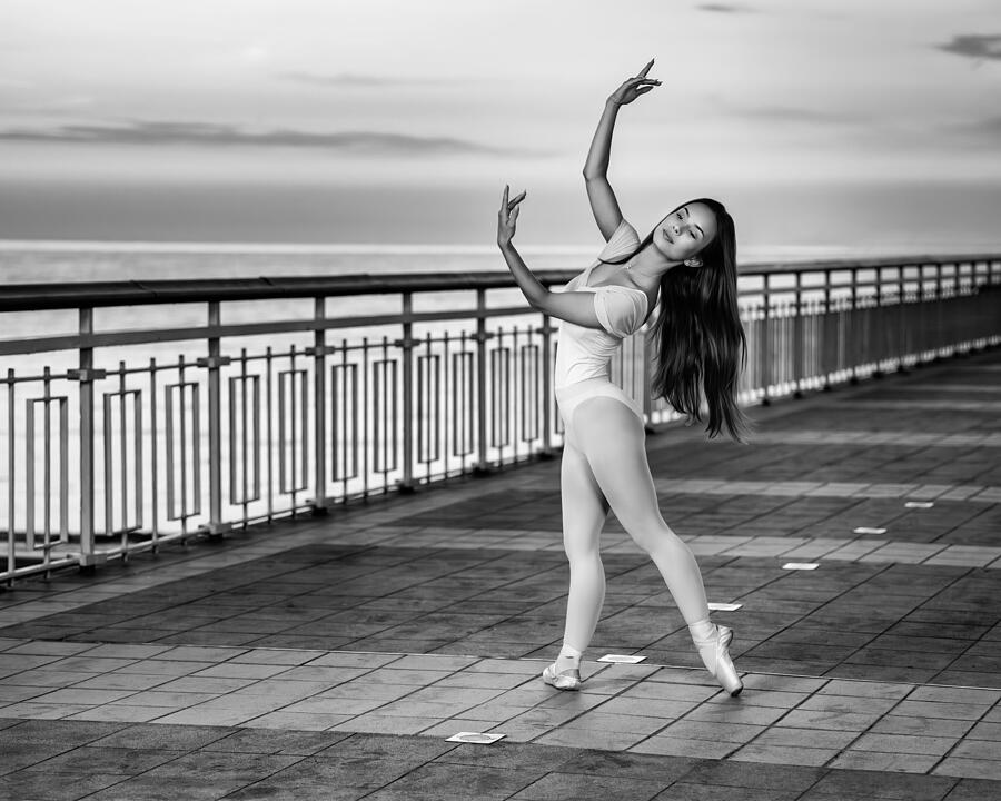 Black And White Photograph - Ballerina On The Pier Bw by Vasil Nanev