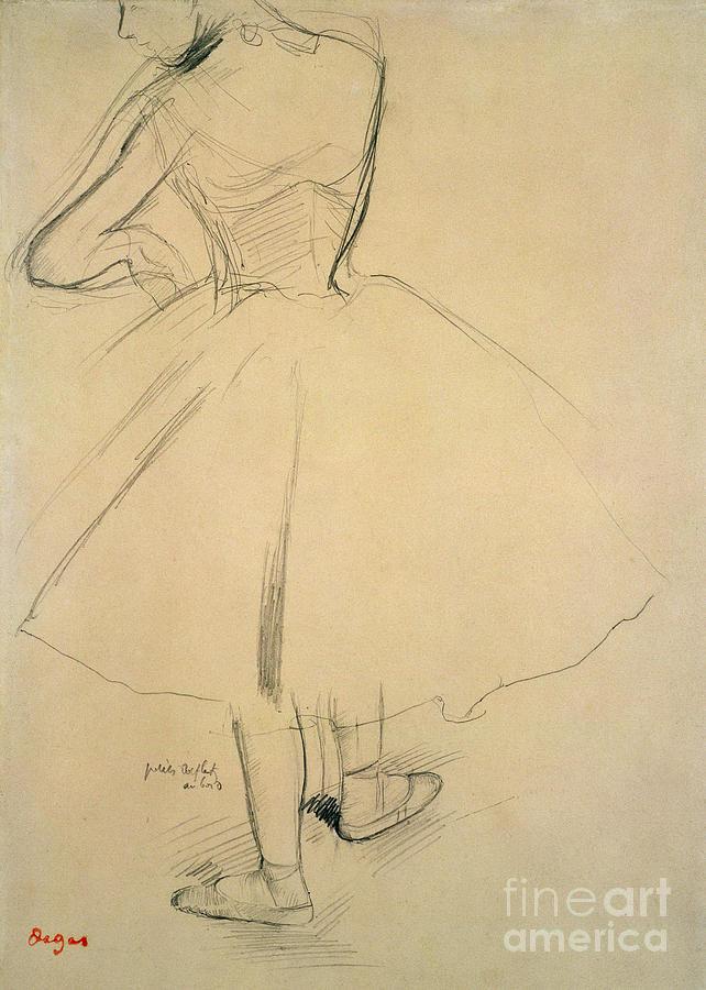 Ballet Dancer From Behind, 19th Century Pencil Painting by Edgar Degas