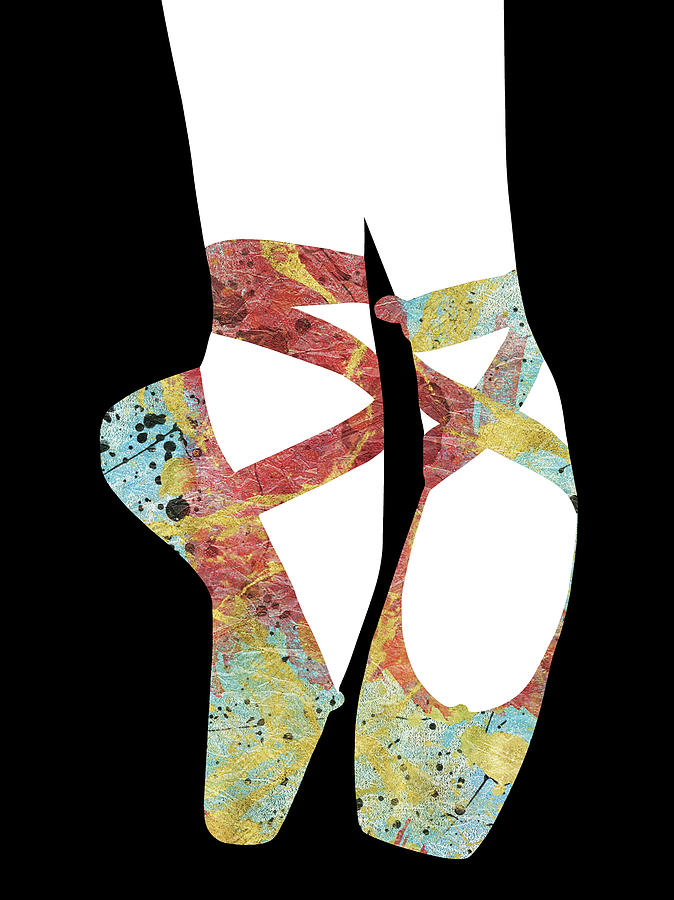 Ballet Digital Art - Ballet Pointe Shoes - Collage Red Blue Gold by Flo Karp